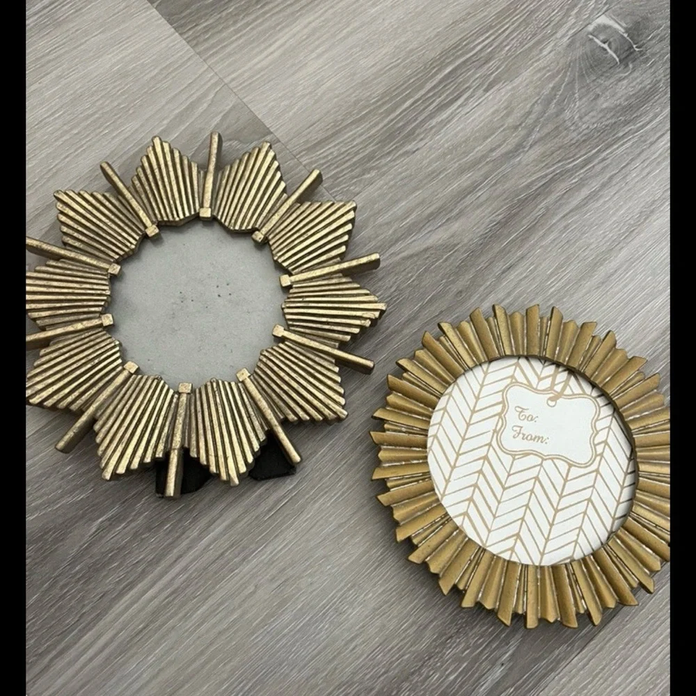 Set of 2 Gold Sunburst Small Wall Decor Picture Frames